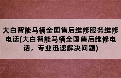 大白智能马桶全国售后维修服务维修电话(大白智能马桶全国售后维修电话，专业迅速解决问题)