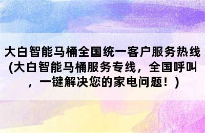 大白智能马桶全国统一客户服务热线(大白智能马桶服务专线，全国呼叫，一键解决您的家电问题！)