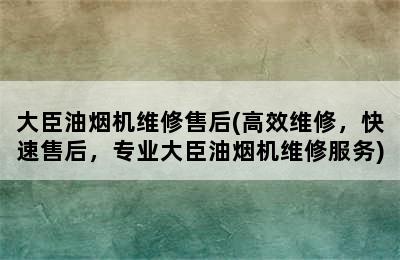 大臣油烟机维修售后(高效维修，快速售后，专业大臣油烟机维修服务)