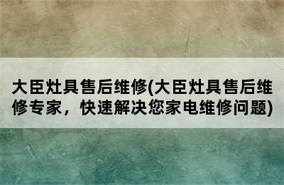 大臣灶具售后维修(大臣灶具售后维修专家，快速解决您家电维修问题)