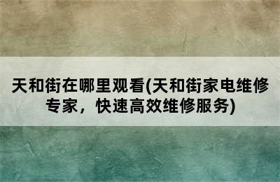 天和街在哪里观看(天和街家电维修专家，快速高效维修服务)