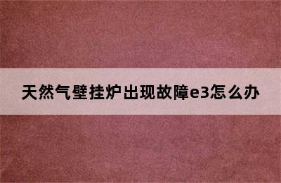 天然气壁挂炉出现故障e3怎么办