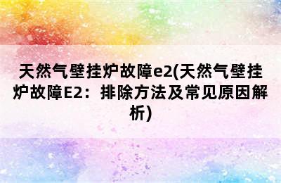 天然气壁挂炉故障e2(天然气壁挂炉故障E2：排除方法及常见原因解析)