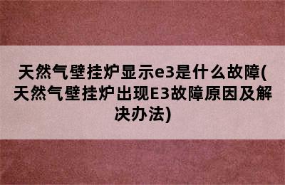 天然气壁挂炉显示e3是什么故障(天然气壁挂炉出现E3故障原因及解决办法)