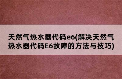 天然气热水器代码e6(解决天然气热水器代码E6故障的方法与技巧)