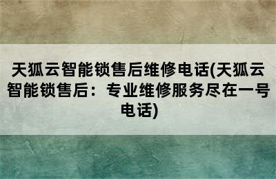 天狐云智能锁售后维修电话(天狐云智能锁售后：专业维修服务尽在一号电话)