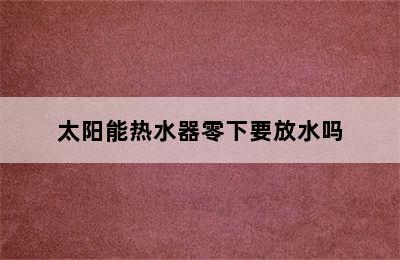 太阳能热水器零下要放水吗