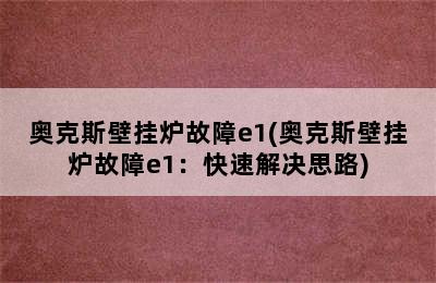 奥克斯壁挂炉故障e1(奥克斯壁挂炉故障e1：快速解决思路)