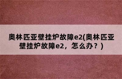 奥林匹亚壁挂炉故障e2(奥林匹亚壁挂炉故障e2，怎么办？)