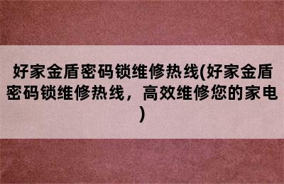 好家金盾密码锁维修热线(好家金盾密码锁维修热线，高效维修您的家电)