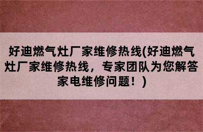 好迪燃气灶厂家维修热线(好迪燃气灶厂家维修热线，专家团队为您解答家电维修问题！)