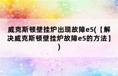 威克斯顿壁挂炉出现故障e5(【解决威克斯顿壁挂炉故障e5的方法】)