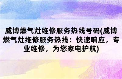 威博燃气灶维修服务热线号码(威博燃气灶维修服务热线：快速响应，专业维修，为您家电护航)