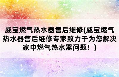 威宝燃气热水器售后维修(威宝燃气热水器售后维修专家致力于为您解决家中燃气热水器问题！)