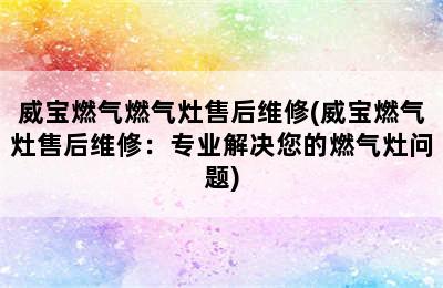 威宝燃气燃气灶售后维修(威宝燃气灶售后维修：专业解决您的燃气灶问题)