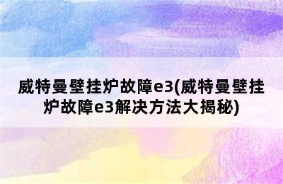 威特曼壁挂炉故障e3(威特曼壁挂炉故障e3解决方法大揭秘)