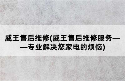 威王售后维修(威王售后维修服务——专业解决您家电的烦恼)