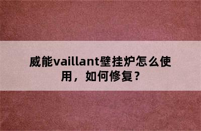 威能vaillant壁挂炉怎么使用，如何修复？