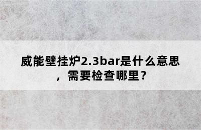 威能壁挂炉2.3bar是什么意思，需要检查哪里？