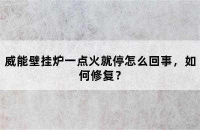 威能壁挂炉一点火就停怎么回事，如何修复？