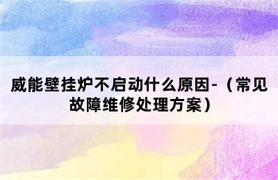 威能壁挂炉不启动什么原因-（常见故障维修处理方案）