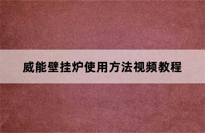 威能壁挂炉使用方法视频教程