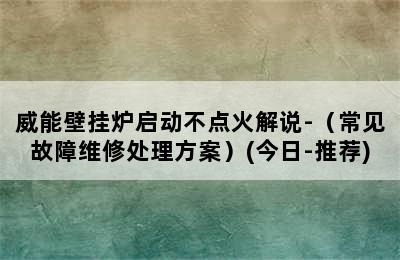 威能壁挂炉启动不点火解说-（常见故障维修处理方案）(今日-推荐)