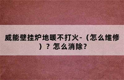 威能壁挂炉地暖不打火-（怎么维修）？怎么消除？