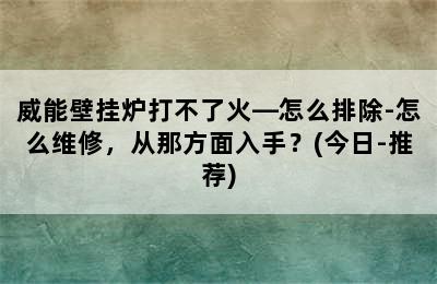 威能壁挂炉打不了火—怎么排除-怎么维修，从那方面入手？(今日-推荐)