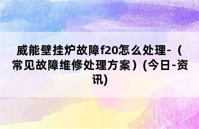 威能壁挂炉故障f20怎么处理-（常见故障维修处理方案）(今日-资讯)