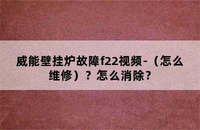 威能壁挂炉故障f22视频-（怎么维修）？怎么消除？