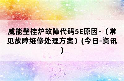 威能壁挂炉故障代码5E原因-（常见故障维修处理方案）(今日-资讯)