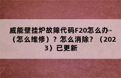 威能壁挂炉故障代码F20怎么办-（怎么维修）？怎么消除？（2023）已更新