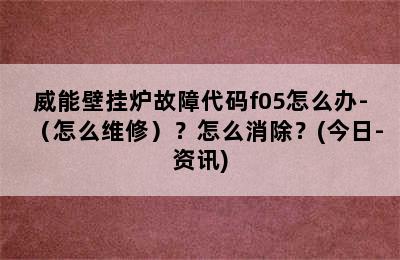 威能壁挂炉故障代码f05怎么办-（怎么维修）？怎么消除？(今日-资讯)