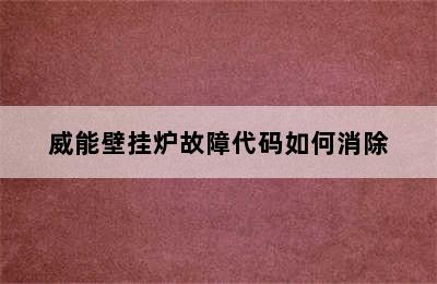 威能壁挂炉故障代码如何消除