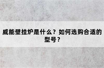 威能壁挂炉是什么？如何选购合适的型号？