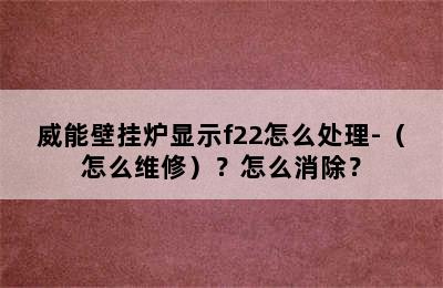 威能壁挂炉显示f22怎么处理-（怎么维修）？怎么消除？