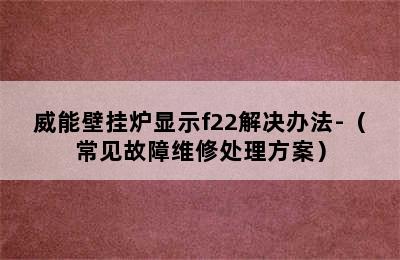 威能壁挂炉显示f22解决办法-（常见故障维修处理方案）