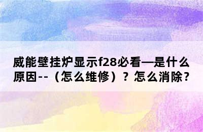 威能壁挂炉显示f28必看—是什么原因--（怎么维修）？怎么消除？