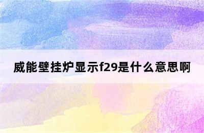 威能壁挂炉显示f29是什么意思啊