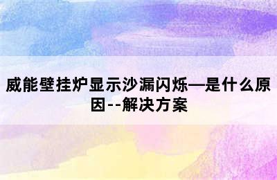 威能壁挂炉显示沙漏闪烁—是什么原因--解决方案