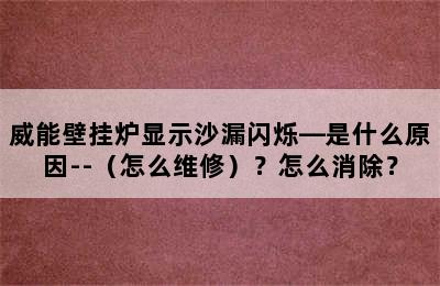 威能壁挂炉显示沙漏闪烁—是什么原因--（怎么维修）？怎么消除？