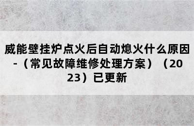 威能壁挂炉点火后自动熄火什么原因-（常见故障维修处理方案）（2023）已更新