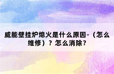 威能壁挂炉熄火是什么原因-（怎么维修）？怎么消除？