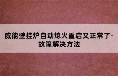 威能壁挂炉自动熄火重启又正常了-故障解决方法