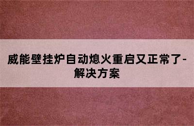 威能壁挂炉自动熄火重启又正常了-解决方案