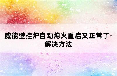 威能壁挂炉自动熄火重启又正常了-解决方法