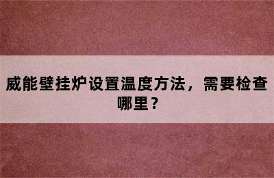 威能壁挂炉设置温度方法，需要检查哪里？