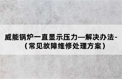 威能锅炉一直显示压力—解决办法-（常见故障维修处理方案）