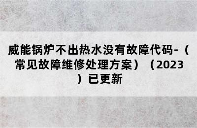 威能锅炉不出热水没有故障代码-（常见故障维修处理方案）（2023）已更新